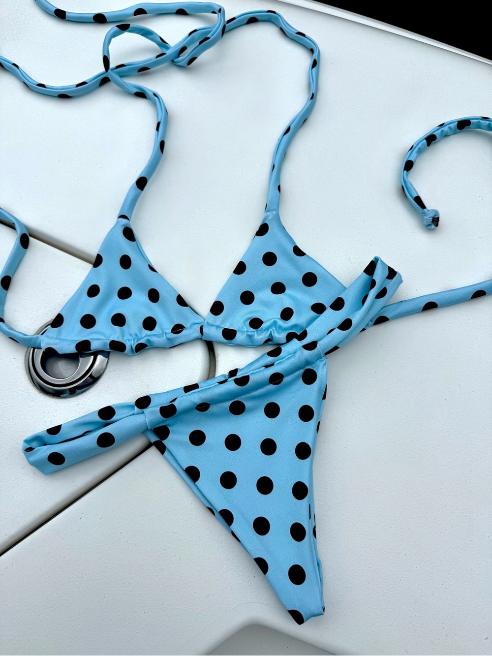 Handmade Blue Polka Dot Triangle Bikini Set